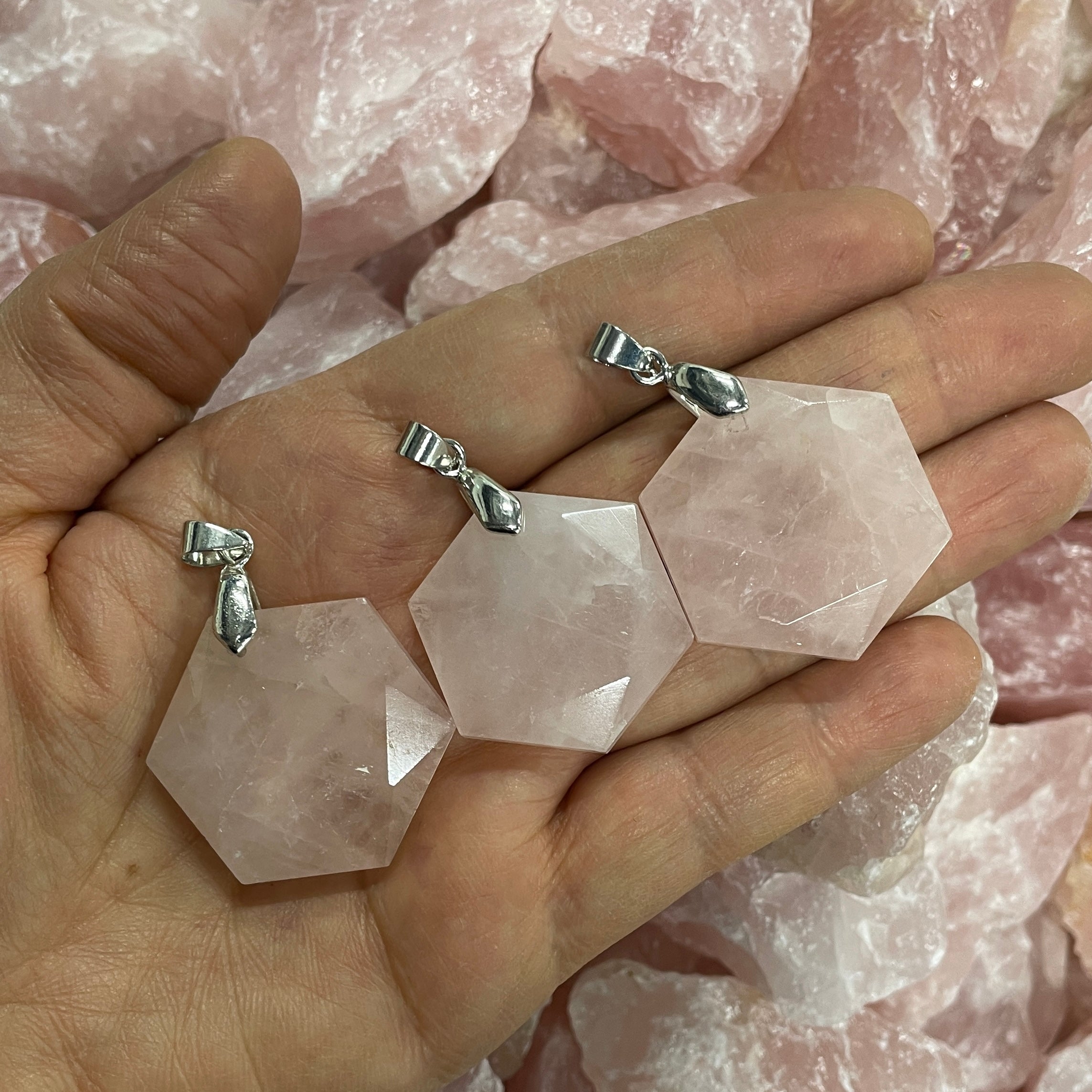 Rose Quartz Hexagonal Pendant Rose Quartz Hexagonal Pendant